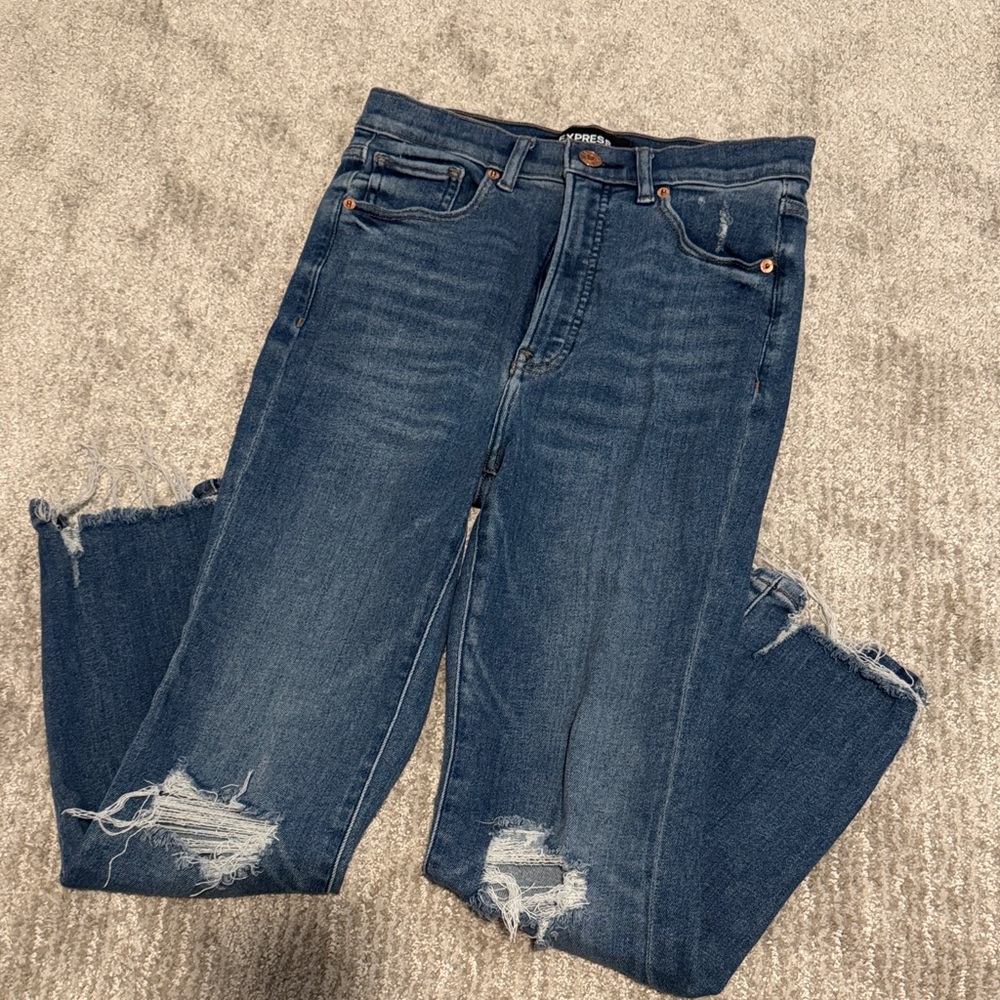 Express Distressed Blue Cropped Jeans